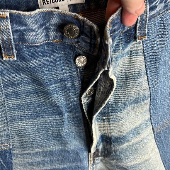RE/DONE LEVI'S DENIM PATCHWORK SHORTS WITH FRAYED HEM Size 27 - Picture 4 of 9